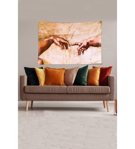 Bej Ademin Yaratılışı Leke Tutmaz Kadife Kumaş Duvar Örtüsü Duvar Halısı Tapestry
