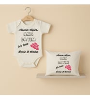 Pia Baby B25 %100 Pamuk Annem Süper Ama Dayım Bir Tane Yazılı İsme Özel Bebek Body Ve Yastık Kılıfı (Ekru)