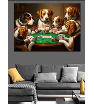 Kumar Masasında Poker Oynayan Köpekler Dekoratif Kanvas - Mdf Ahşap Tablo