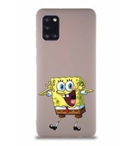 Samsung Galaxy A31 Soft Premier Kapak Sünger Bob Tasarımlı Silikon Kılıf - Pudra (Şeffaf)