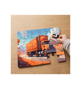 Turuncu Kamyon Tasarımlı 24 Parça Ahşap Çocuk Puzzle MPK1155