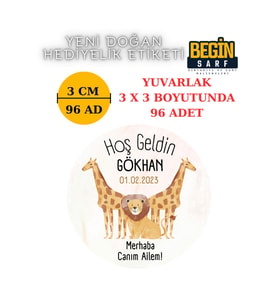 3 CM 4 CM 5CM 6 CM YENİ DOĞAN BEBEK HEDİYELİK ETİKETİ İSİM TARİH YAZILABİLİR YUVARLAK ETİKET 001