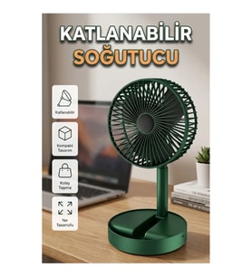 USB Şarjlı Katlanabilir Mini Masaüstü Fan – Telefon Tutuculu Taşınabilir Soğutucu