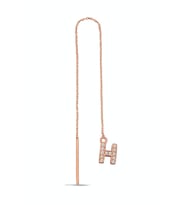 H Harfi 925 Ayar Gümüş Rose Tek Zincir Küpe - K099601