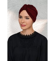 Bordo Pratik Hazır Geçmeli Tesettür Bone Petekli Büzgülü 1204_16