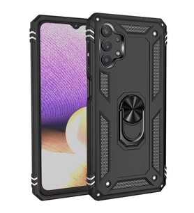 Samsung Galaxy A32 5G Kılıf Metal For Car Yüzüklü Standlı Military Ring Serisi (Siyah)