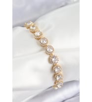 Pirinç Zirkon Taşlı Daire Baget Model Gold Renk VIP Seri Kadın Bileklik