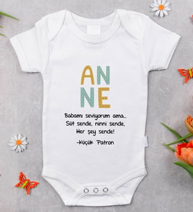 BK Kids İsimli Anne Tasarımlı Bebek Body Zıbın - Model 7, Anneler Günü Hediyesi, Yeni Doğan Hediyesi