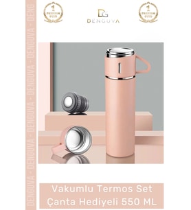 Özel Üretim Paslanmaz Çelik 3 Bardaklı Soğuk Sıcak Termos Vakumlu Termos Set Çanta Hediyeli 550 Ml