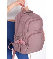Krinkıl Kumaş Suya Dayanıklı Büyük Boy Koyu Gri Klinkır Sırt Çantası/Laptop Okul Çantası (Gül Kurusu)