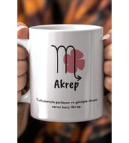 Akrep Burcu Temalı 330ml Baskılı Beyaz Seramik Kupa Bardak