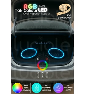 Şerit LED LED 2’li 6x9" Oval RGB Neon Hoparlör Kapağı  RF Kumandalı Renk Efektli Aydınlatma Seti  12V Modifiye