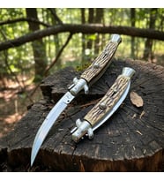 Knivox Akc Geyik Boynuzu İtalyan Stiletto Curved Blade Pocket Knife
