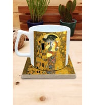 Kediler ve Sanat/Gustav Klimt The Kiss Set 10 - Yelken Fincan Kupa-Taş Bardak Altlığı 1