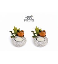 Doremcy Kuşlu Mumluk 2’li Set 14x7 cm Dekoratif Taş Görünümlü Biblo Ev Banyo Masaüstü (Metal)
