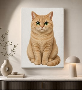 BK Gift Yeşil Gözlü Turuncu Kedi Portresi Beyaz Fonlu Minimalist Modern Kanvas Duvar Tablosu 50x70 cm