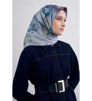 Armine Sura Saf İpek Eşarp 9419 - 07 Açık Mavi Karışık Desen