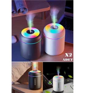 İki'li LED Işıklı USB Ultrasonik Hava Nemlendirici ve Koku Makinesi