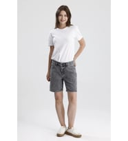 #BermudaŞort %100 Pamuk Açık Gri Denim Boyfriend Fit Formu Lou31 Rahat Kadın Bermuda Şort