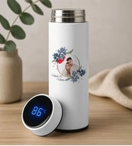 BK Gift Fotoğraflı Filtreli Dijital Göstergeli Beyaz Çelik Termos-2, Arkadaşa Hediye, Sevgiliye Hediye, Yeni İş Hediyesi