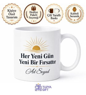 Her Yeni Gün Yeni Bir Fırsattır Başarı Odaklı Seramik Kupa Bardak Hediye