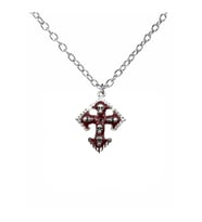 Kırmızı Kurukafalı Haç Kolye – Gotik Unisex Antik Tasarım, 60 cm Zincirli