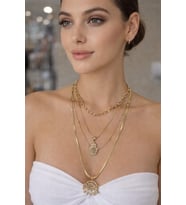 Katmanlı Gold Nazar & El Detaylı Kolye