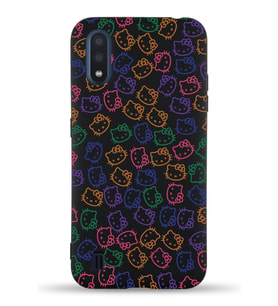 Samsung Galaxy A01 Uyumlu Lansman Kılıf Hello Kitty Tasarımlı İçi Kadife Kapak-Siyah (Şeffaf)