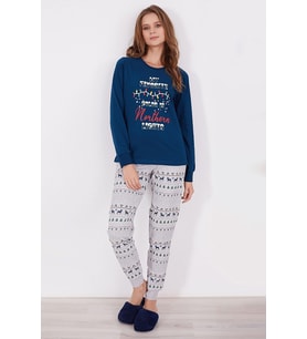 Roly Poly 2917 My Favorite Color Is Northern Nights Lacivert Kadın Uzun Kol Pijama Takım