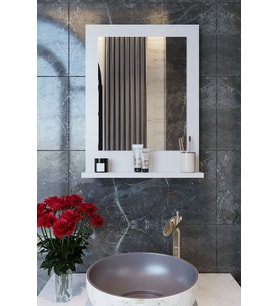 Safir Banyo Aynası, Dresuar,60x45 Beyaz Raflı Banyo Aynası