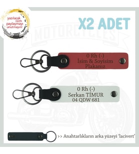 Hız Severlere Özel, İsim Plaka ve 0 Rh (-) Kan Grubu Yazılı x2 Anahtarlık Set, Nar Çiçeği-Beyaz-Laci (Çok Renkli)
