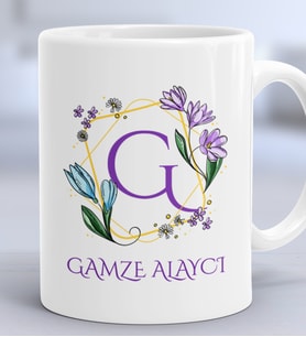 Kişiye Özel Çiçekli G Harfli Hediye Kupa Bardak İsim Soyisim Yazılı (Beyaz)