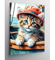 Kanvas Tablo Teknedeki Şapkalı Kedi
