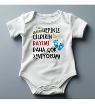 %100 Pamuklu Dayı Temalı  Kişiselleştirilebilir Baskılı Zıbın (Pamuk Beyaz)