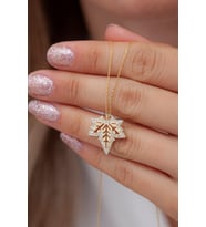 925 Ayar Gümüş Çınar Yaprağı Kolye (Gold)