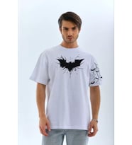 Unisex Ön Ve Kol Baskılı Oversize T-shirt - Beyaz