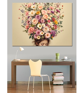 Kırmızı Beyaz Vintage Çiçekler Dekoratif Kanvas - Mdf Ahşap Tablo