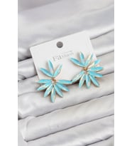 Buz Mavisi Renk Kristal Taşlı Lotus Model Kadın Küpe