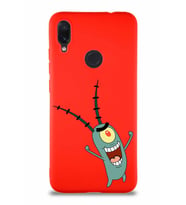 Xiaomi Redmi Note 7 Pro Soft Premier Kapak Plankton Tasarımlı Silikon Kılıf - Kırmızı (Şeffaf)