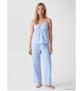 LCW DREAM Mavi İp Askılı Çizgili Kalp Desenli Kadın Pijama Takımı