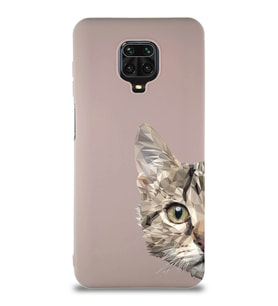 Xiaomi Redmi Note 9S Soft Premier Kapak Catface Tasarımlı Silikon Kılıf - Pudra (Şeffaf)