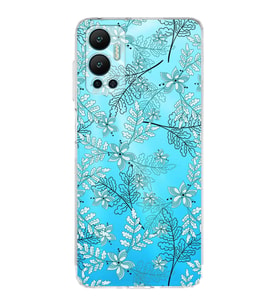 PrintiFy İnfinix Hot 12 Uyumlu Kamera Korumalı Floral Su Yeşili Tasarımlı Şeffaf Silikon Kılıf