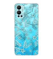 PrintiFy İnfinix Hot 12 Uyumlu Kamera Korumalı Floral Su Yeşili Tasarımlı Şeffaf Silikon Kılıf