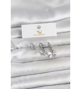 Pirinç Gümüş Renk Kelebek Model 3'lü Kadın Küpe - TJ-BKP11708