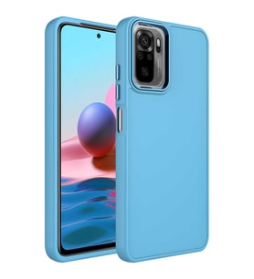Xiaomi Redmi Note 10 Kılıf Metal Çerçeve Lansman Silikon Kapak (Mavi)
