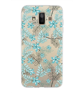 Samsung Galaxy J7 Duo Kapak Floral Su Yeşili Tasarımlı Şeffaf Silikon Kılıf