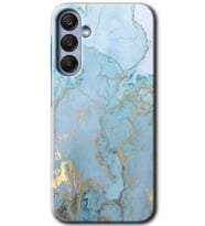 Galaxy A25 Kılıf HD Desen Baskılı Kılıf - Mavi Gold Mermer
