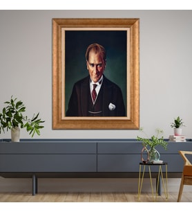 Altın Paspartulu Atatürk  Çerçeveli Tablo C1038 (Gold)