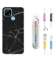 Realme C11 C21 C21Y C25Y C11 2021 Kılıf Kablo Koruma Spiral Silikon Siyah Mermer 1299