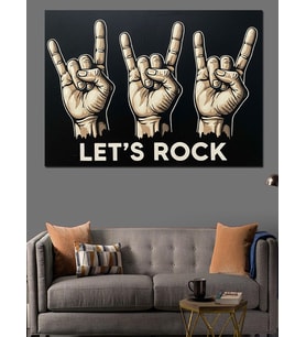Üç El Ve "Rock And Roll" El İşaretleri Dekoratif Kanvas - Mdf Ahşap Tablo